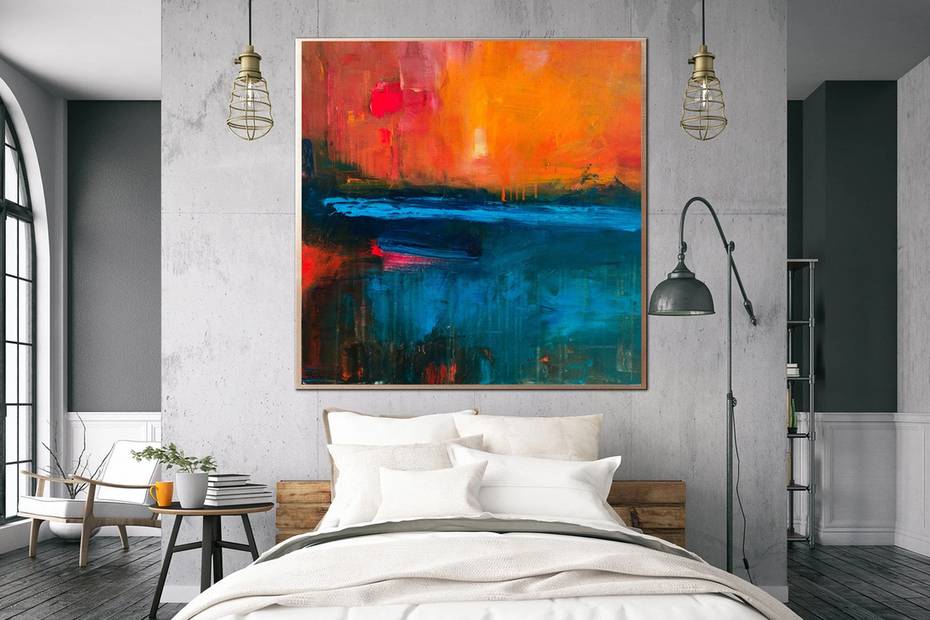Orange Original Sunset Minimalist Abstract Canvas Artwork B3OSZ